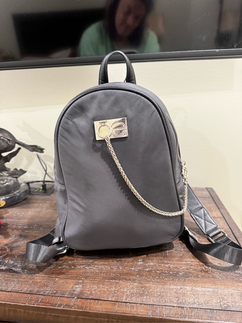 CLOE Black Mini Backpack with Gold Chain Accent
